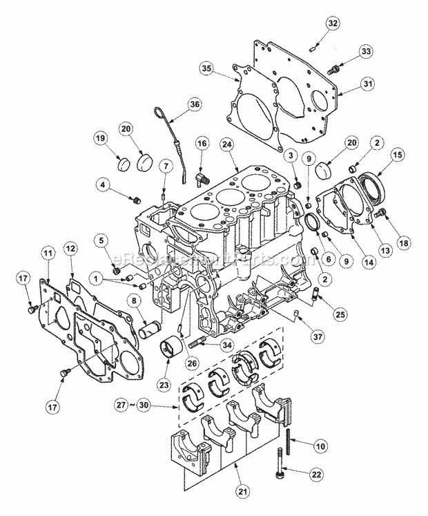 Crankcase Diagram and Parts List for 7532 54AF44G-710, 54AH44G-710, 54AN44G-710 Cub Cadet Lawn Tractor